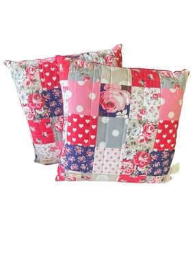 Cath Kidston London PILLOW Set Of 2 Ruby Patchwork Cottage Roses Jumbo 24x24x6